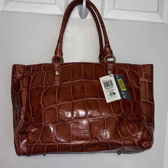 NWT Brahmin Adelle Cameo Soft Honeybee Moc Croc Leather purse bag satchel - Picture 5 of 10